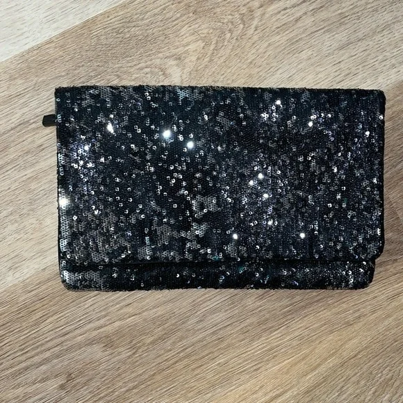 Gorgeous Black Sequin Envelope Clutch Evening Bag - Picture 1 of 5